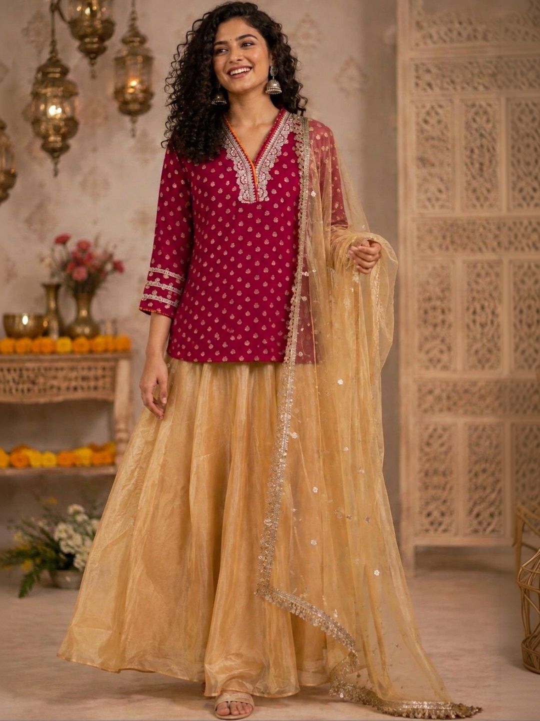 SIMNILSTUDIO Printed Sequinned Ready to Wear Lehenga & Blouse With Dupatta-picture-3