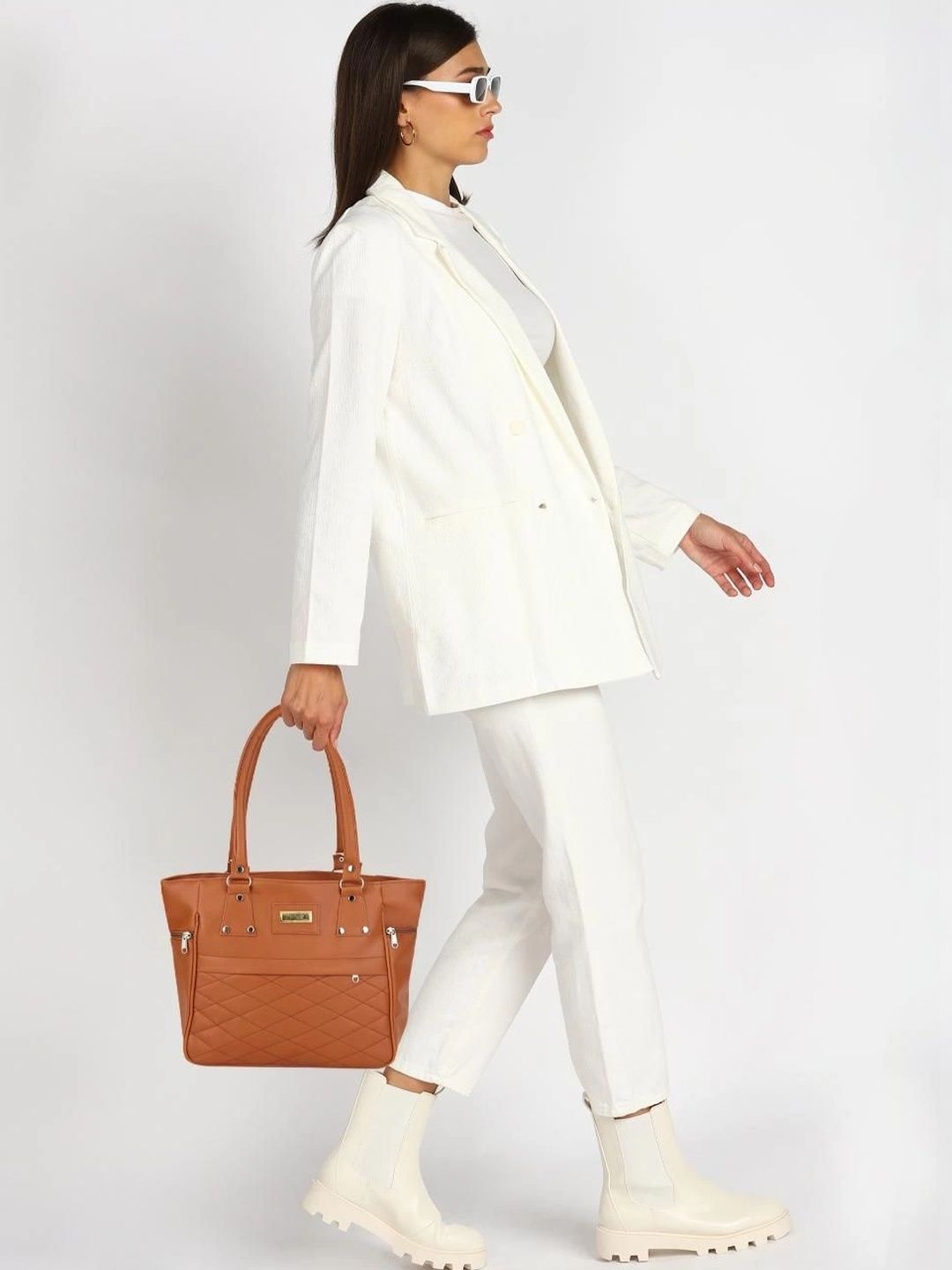 TURBOMAX Textured PU Structured Tote Bag with Quilted-picture-25