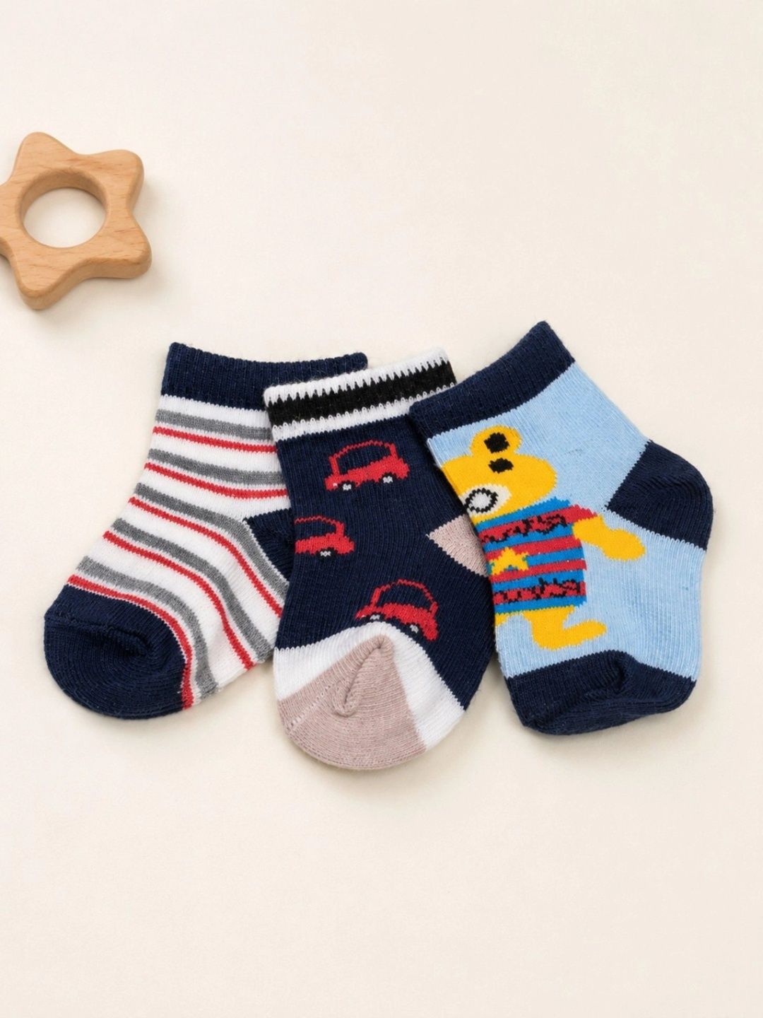 BAESD Unisex Kids Pack of 3 Cotton Blend Assorted Patterned Ankle Length Socks-picture-29