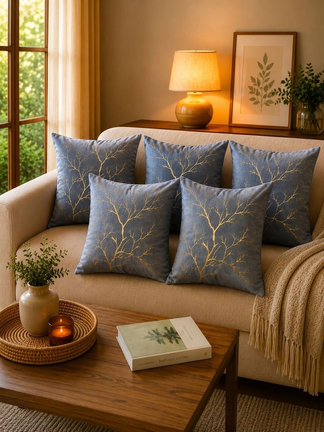 Sawariya Seth Decor Multicoloured & Grey Set of 5 Floral Velvet Square Cushion Covers-picture-23