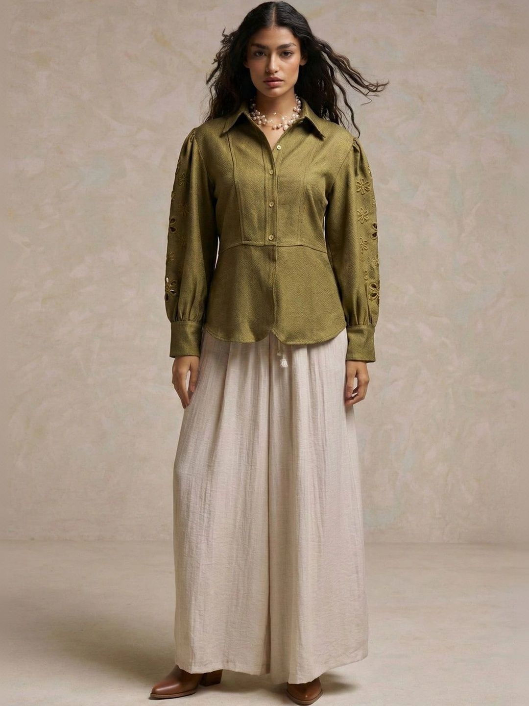 SHECZZAR Puff Sleeve Cotton Shirt Style Top-picture-10
