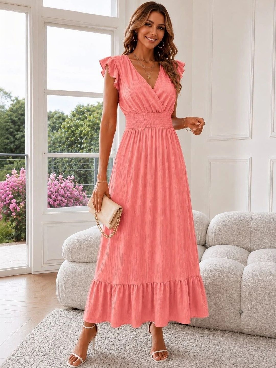 Sangria V-Neck Flutter Sleeve Maxi Gown-picture-47