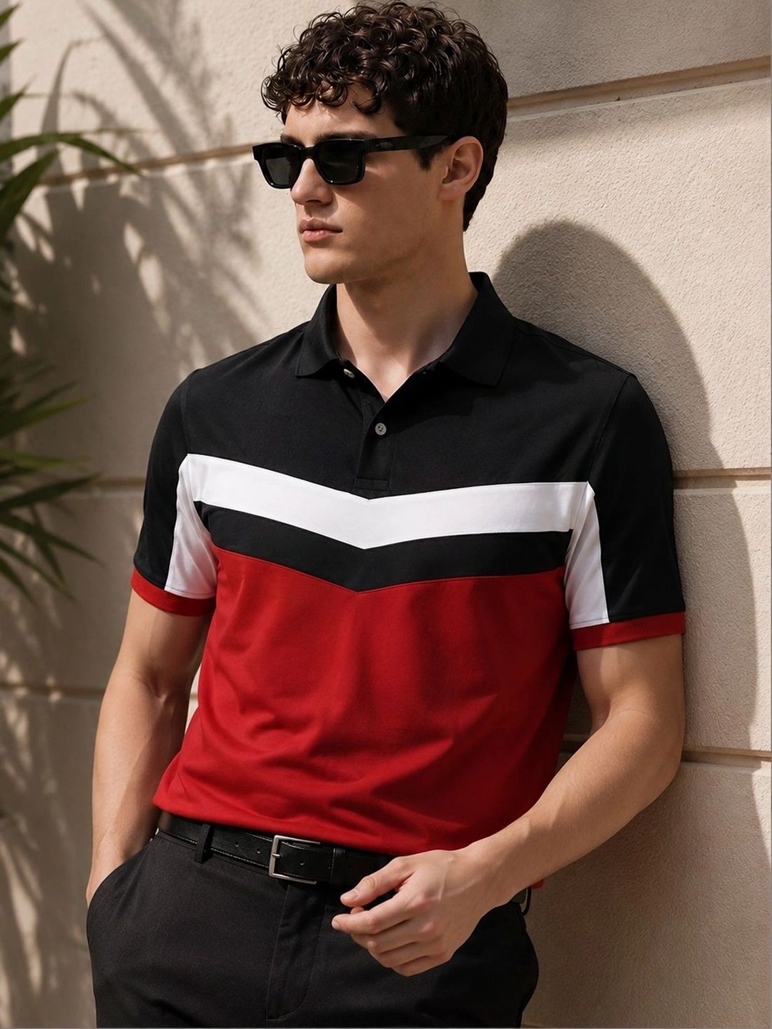 ADRO Men Colourblocked Polo Collar T-shirt-picture-27