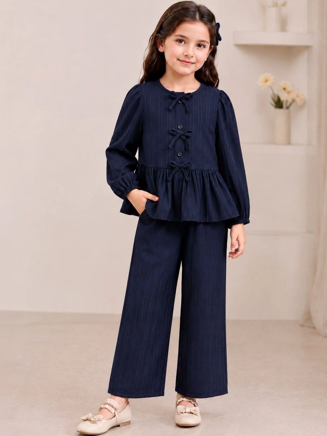 BAESD Striped Puff Sleeve Peplum Long Dress-image-4