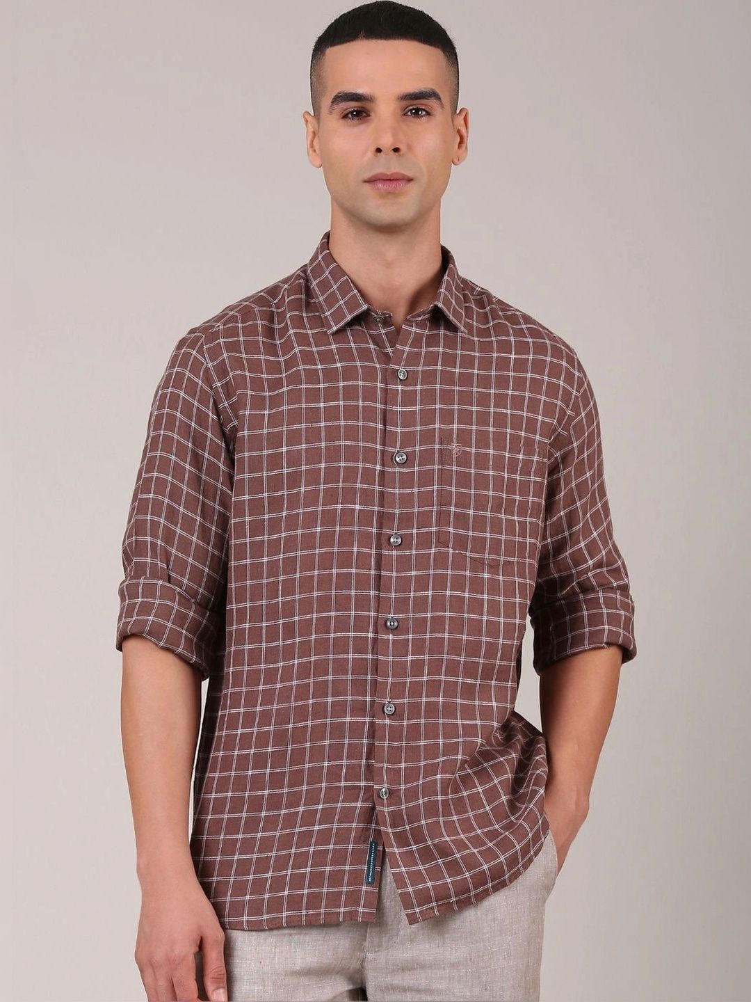 Linen Club Men Contemporary Checked Casual Shirt-picture-16