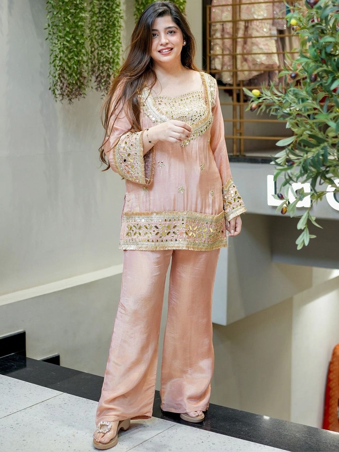 KALINI Women Regular Mirror Work Kurta with Palazzos-picture-18