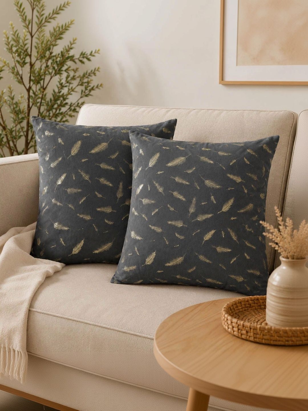 THE S LIVING Grey Set of 2 Velvet Square Cushion Covers-picture-44