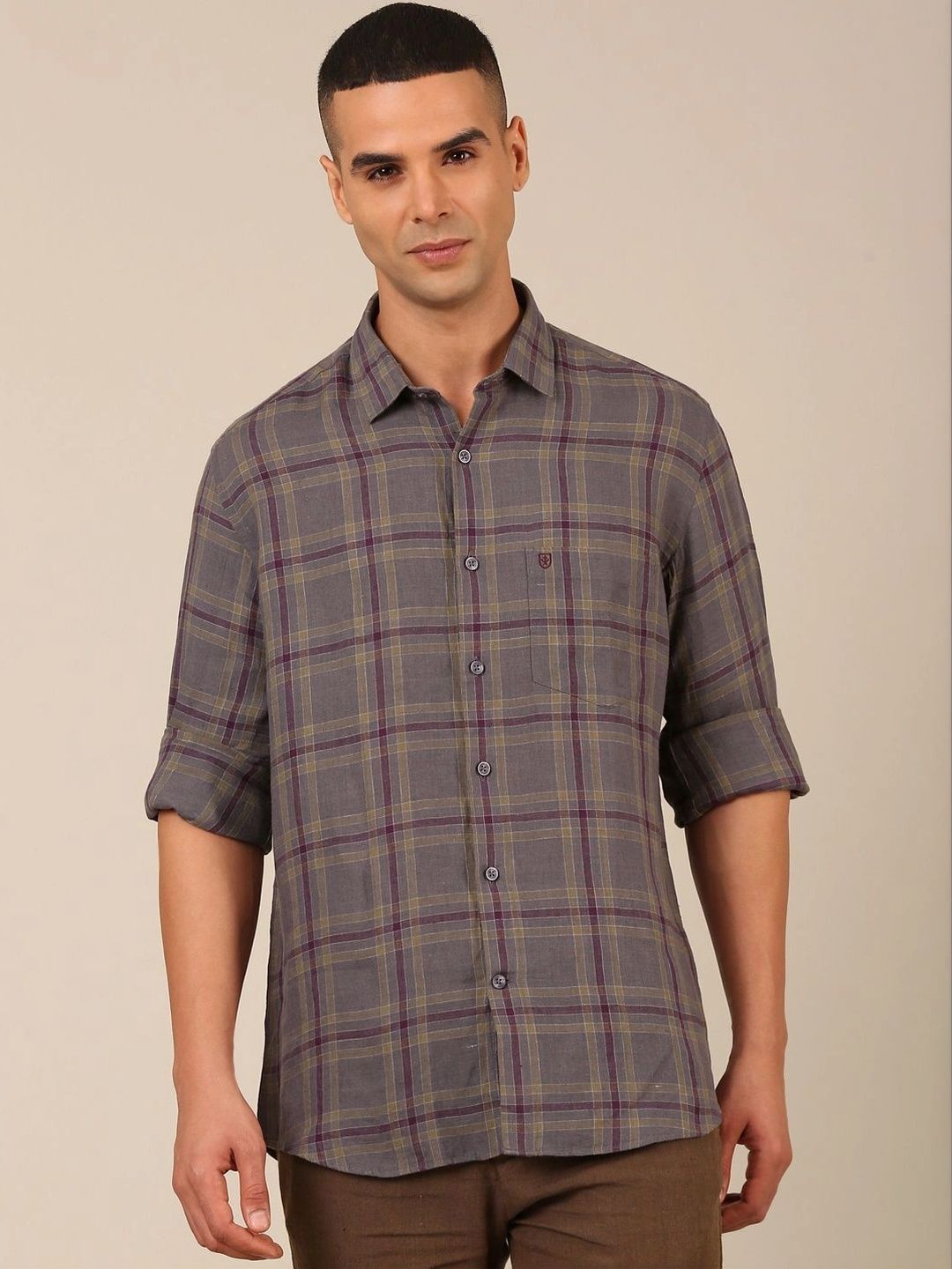 Linen Club Men Contemporary Checked Casual Shirt-picture-55