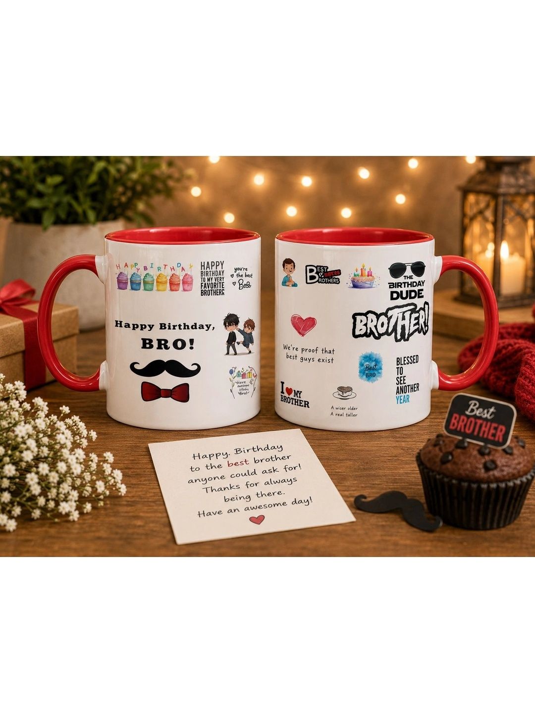 TAJNAN Red Text or Slogans Printed Ceramic Glossy Mugs Set of Cups and Mugs-picture-1