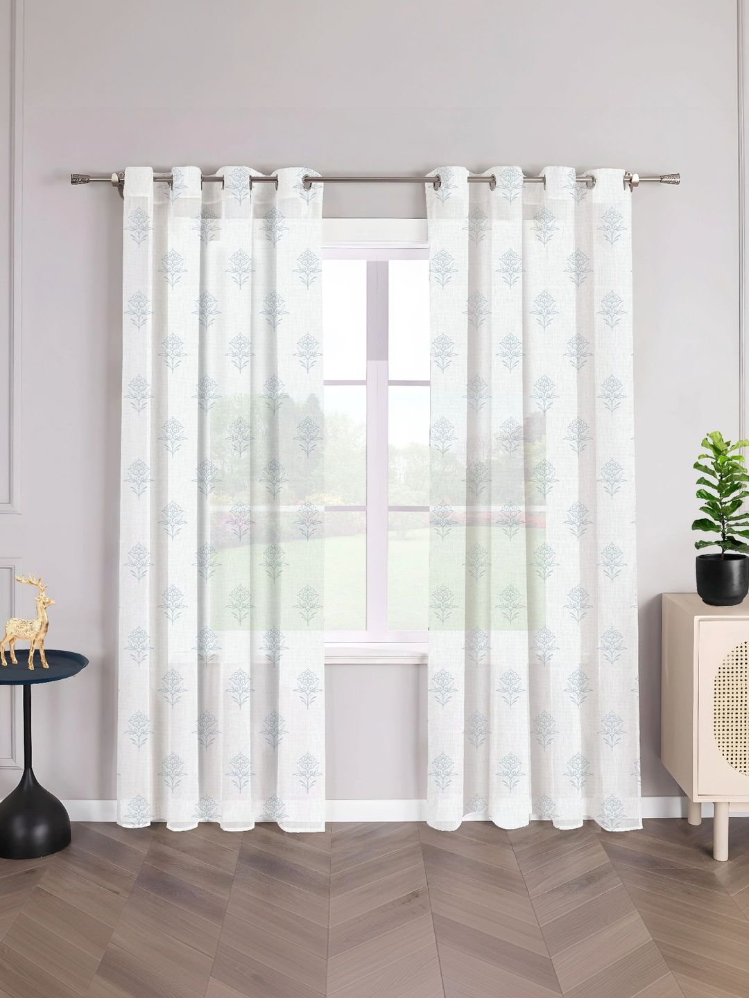 AAVIS DECOR Blue Set of 2 Ethnic Motifs Sheer Window Curtain-picture-32