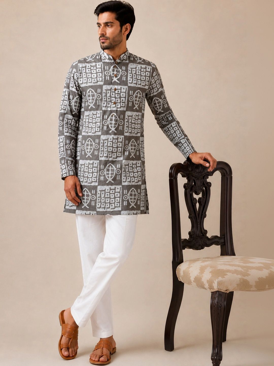 VASTRAMAY Men Printed Regular Pure Cotton Kurta with Pyjamas-picture-31