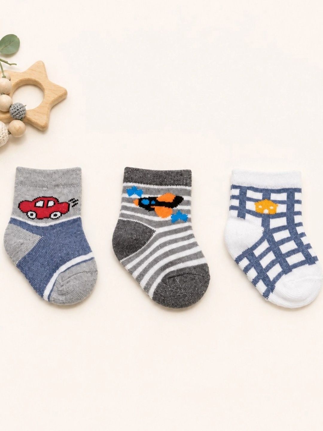 BAESD Unisex Kids Pack of 3 Cotton Blend Assorted Patterned Ankle Length Socks-picture-19