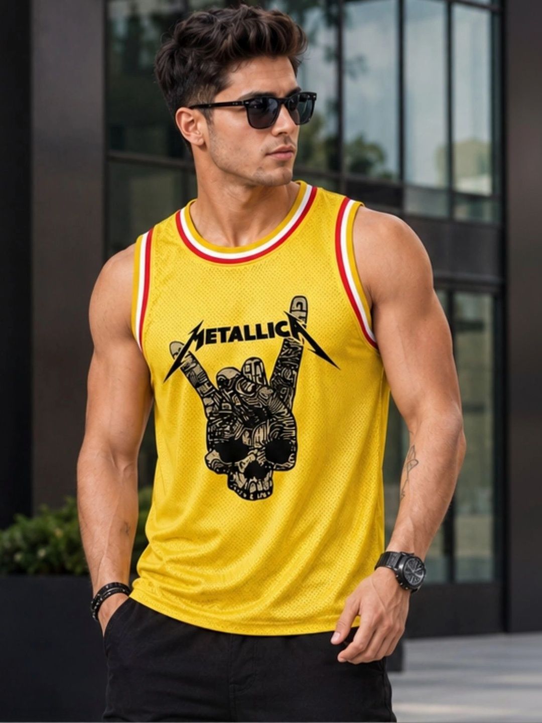 R.Code by The Roadster Life Co. Men's Printed Cotton Gym Vest