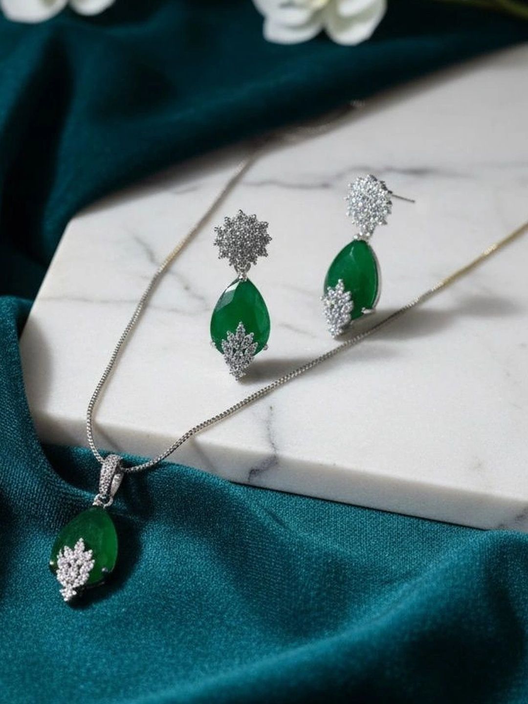 shivay Silver-Plated Stone-Studded Pendant and Earrings-picture-2