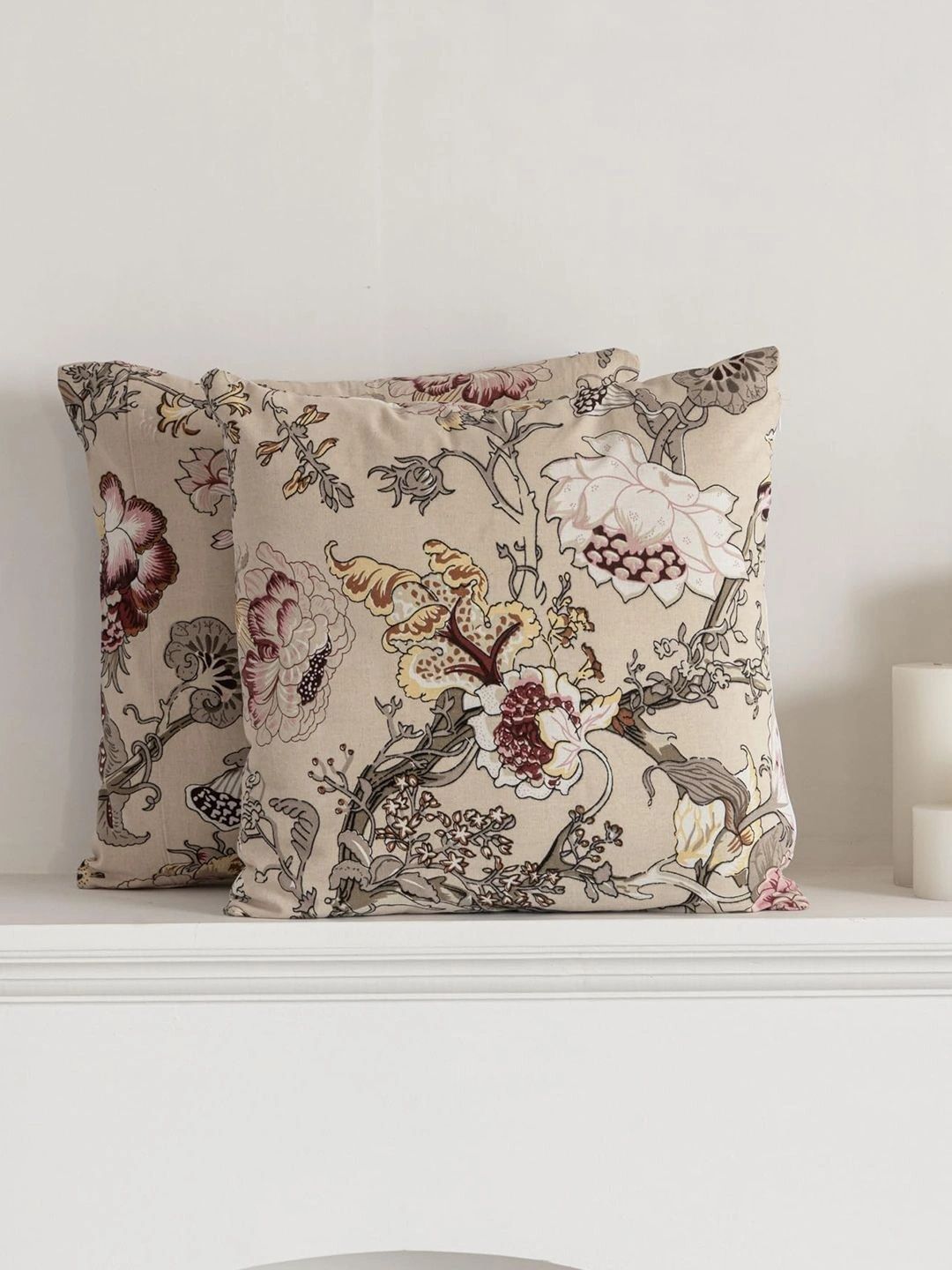 Aura Beige Set of 2 Floral Square Cushion Covers-picture-8