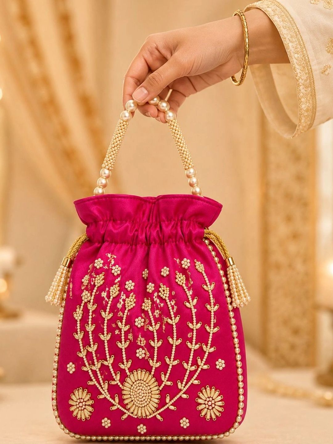 DMS RETAIL Embroidered Embellished Potli Clutch-picture-58