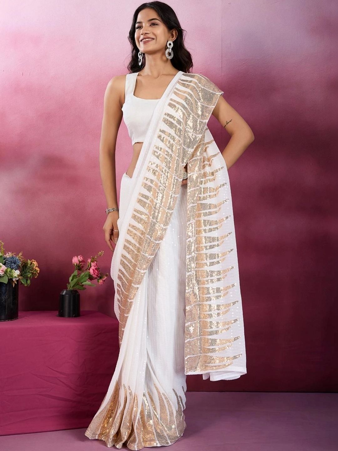 all about you Embellished Sequinned Poly Georgette Designer Saree-picture-2