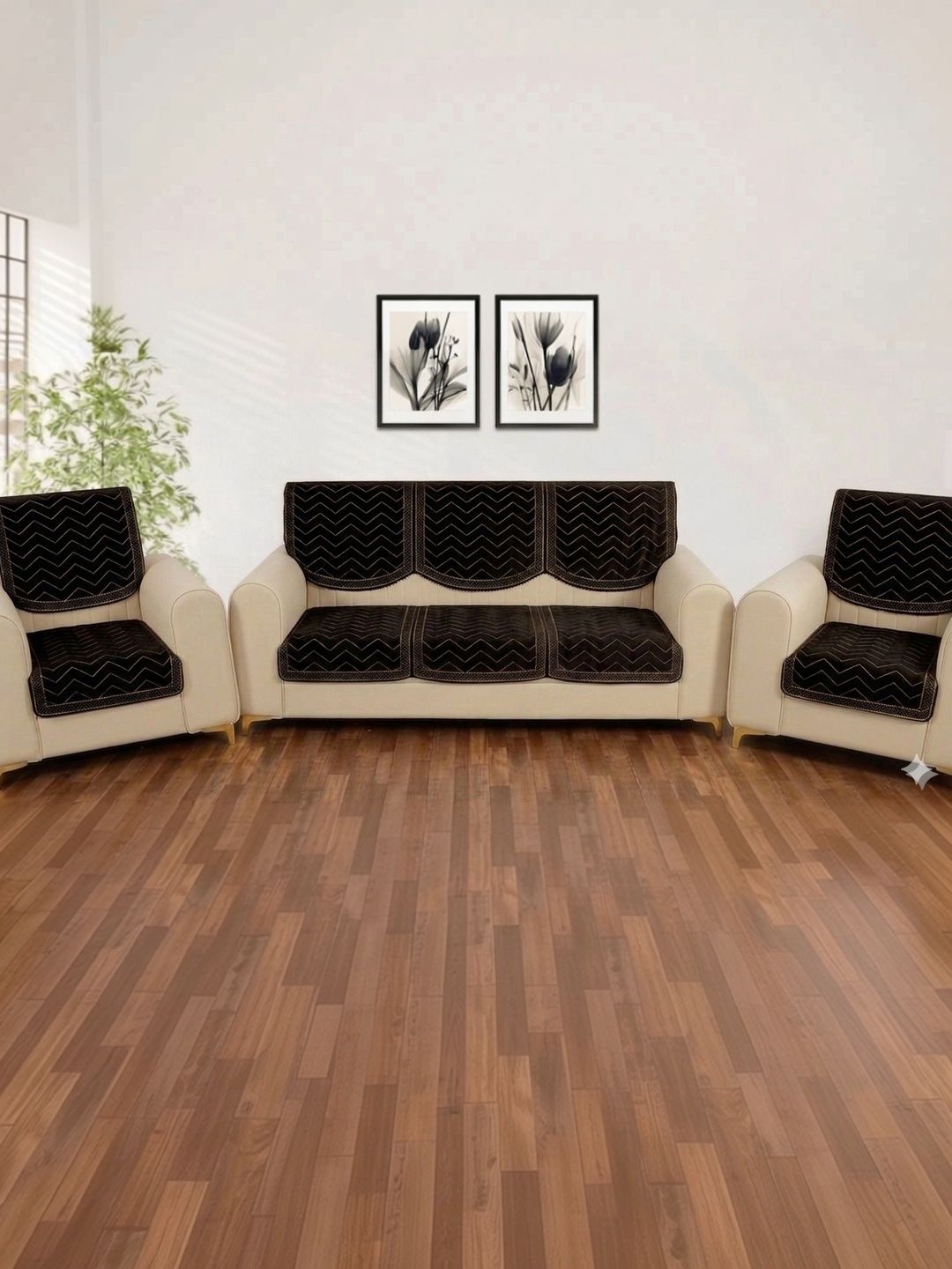 salajya anchla Coffee Brown & Coffee Brown Sofa Cover Without Arms-picture-45