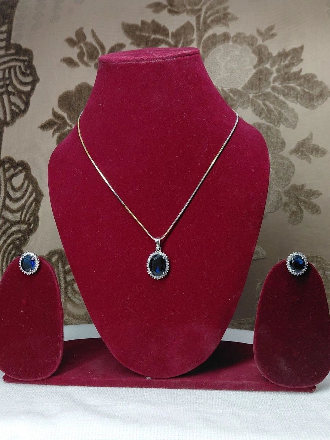 shivay Silver-Plated Stone Studded & Beaded Pendant and Earrings-picture-3