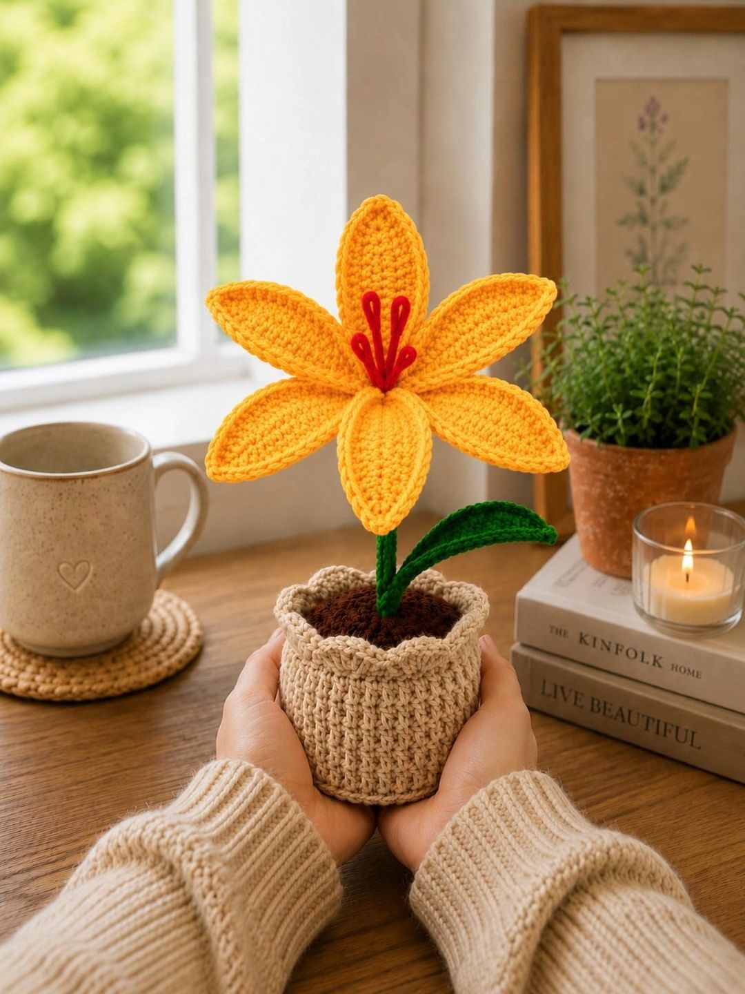 Agantuk Yellow 1 Pieces Lily Artificial Flower With Pot-picture-56