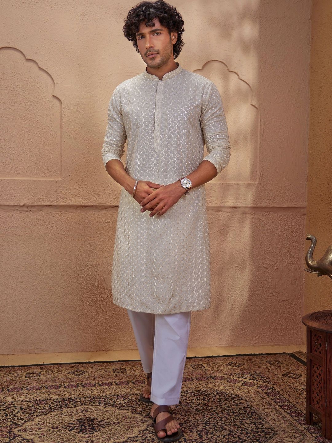 VASTRAMAY Men Ethnic Motifs Embroidered Regular Thread Work Kurta with Trousers-picture-20