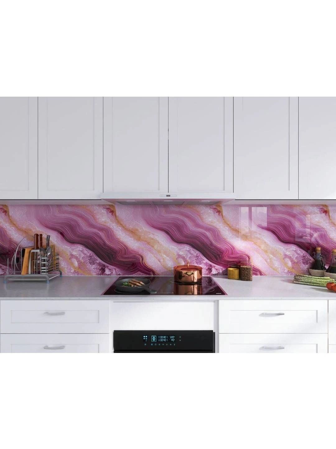Jaamso Royals Pink & Yellow Marble Printed Self Adhesive Kitchen Wall Stickers-picture-52