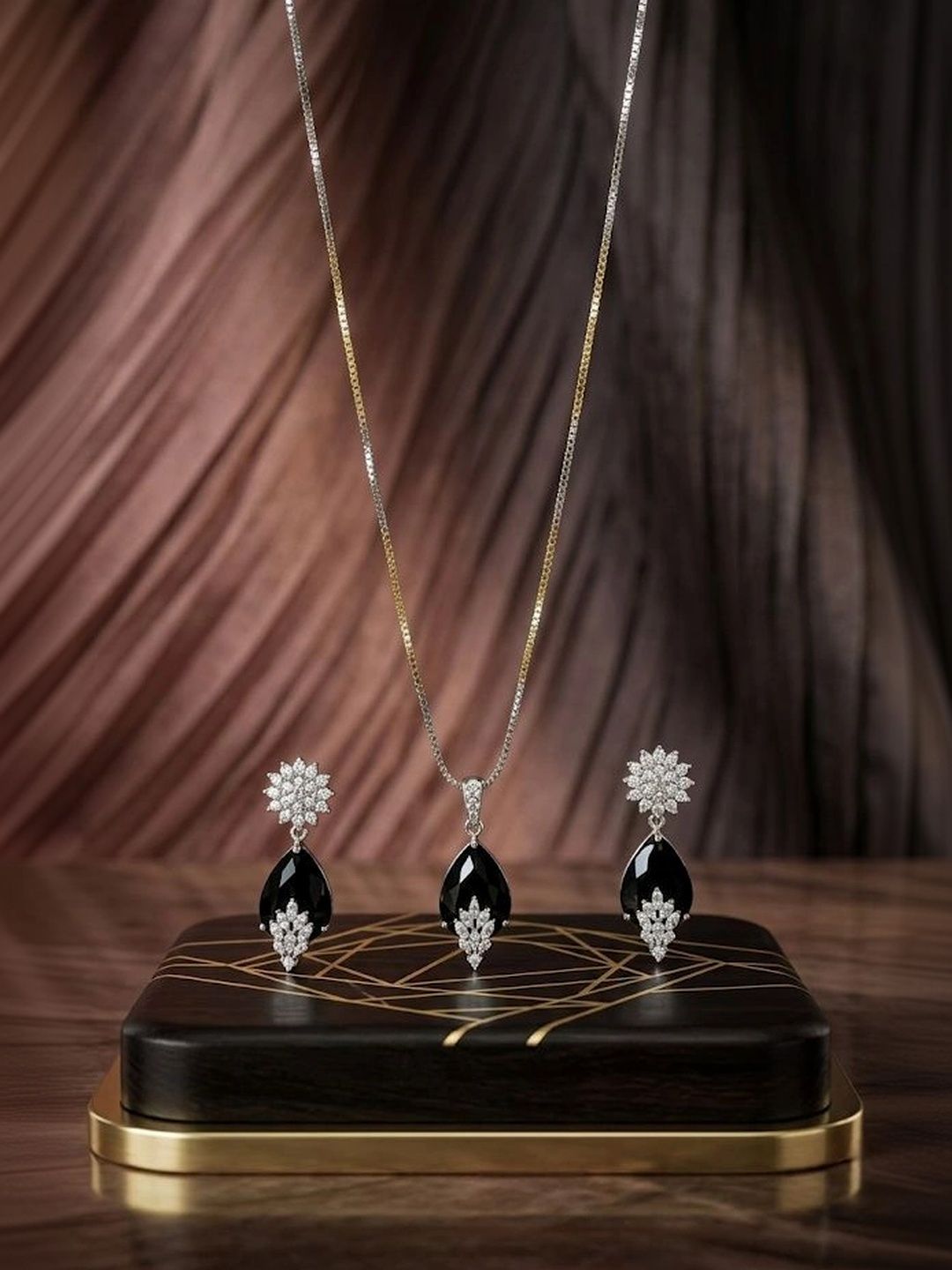 ZOMIX FASHION Silver-Plated Stone-Studded Pendant and Earrings-picture-48