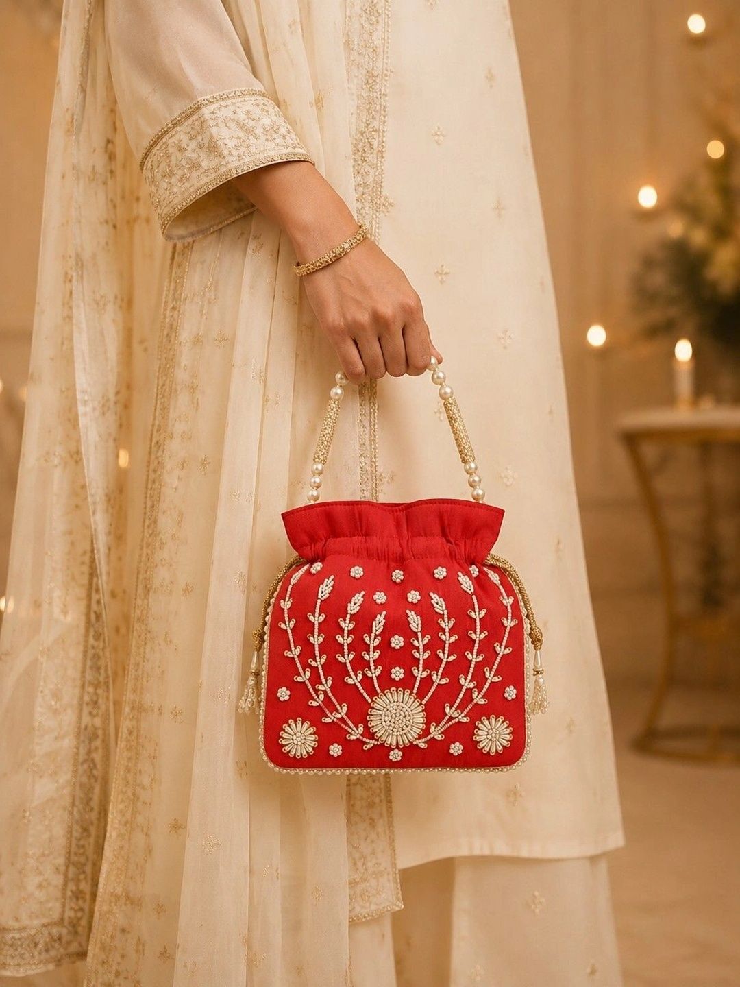 DMS RETAIL Embroidered Embellished Potli Clutch-picture-51
