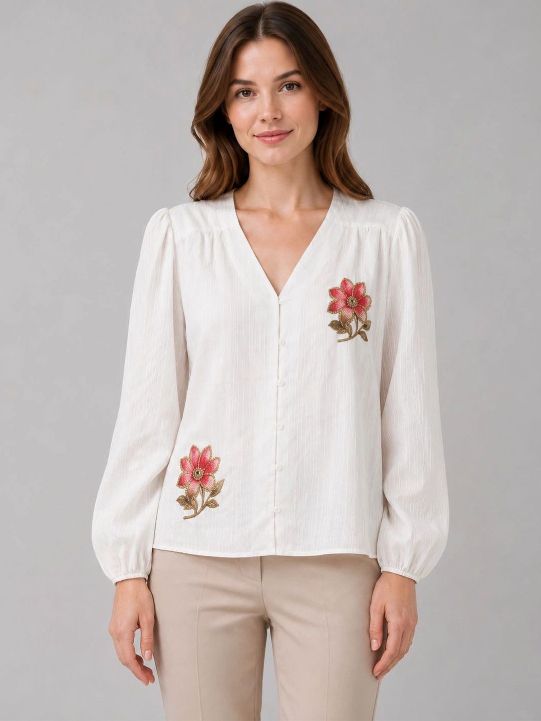 HERE&NOW Floral Embroidered Puff Sleeve Top-picture-32