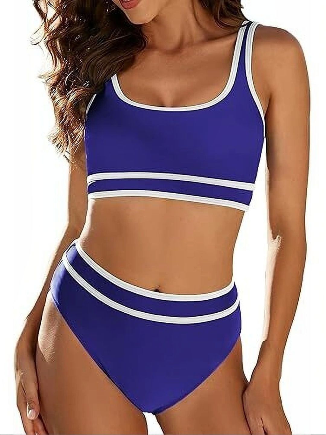 D Heer Fashion Striped Round Neck Swim Bikini Set-image-44