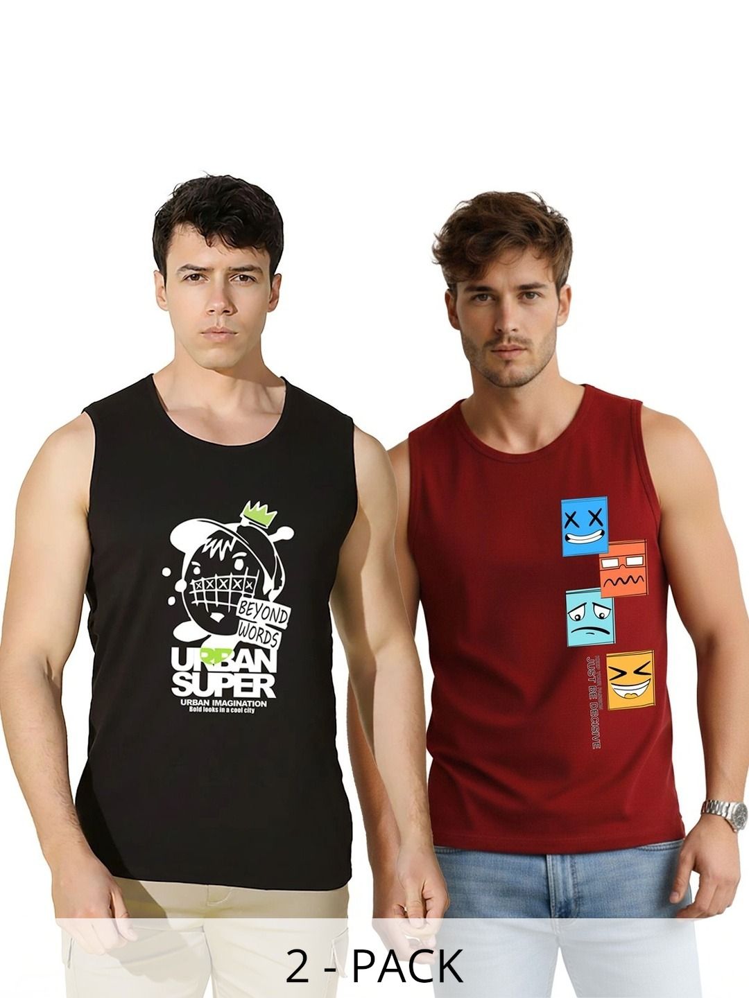 SLOWLORIS Men Pack Of 2 Cotton Printed Innerwear vest-picture-18