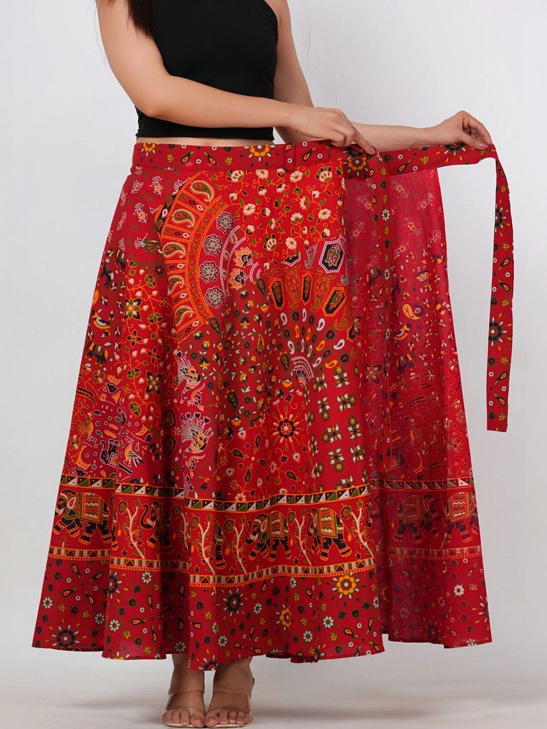HIMCARE Women Cotton Cambric Paisley Maxi Wrap Skirt-picture-22