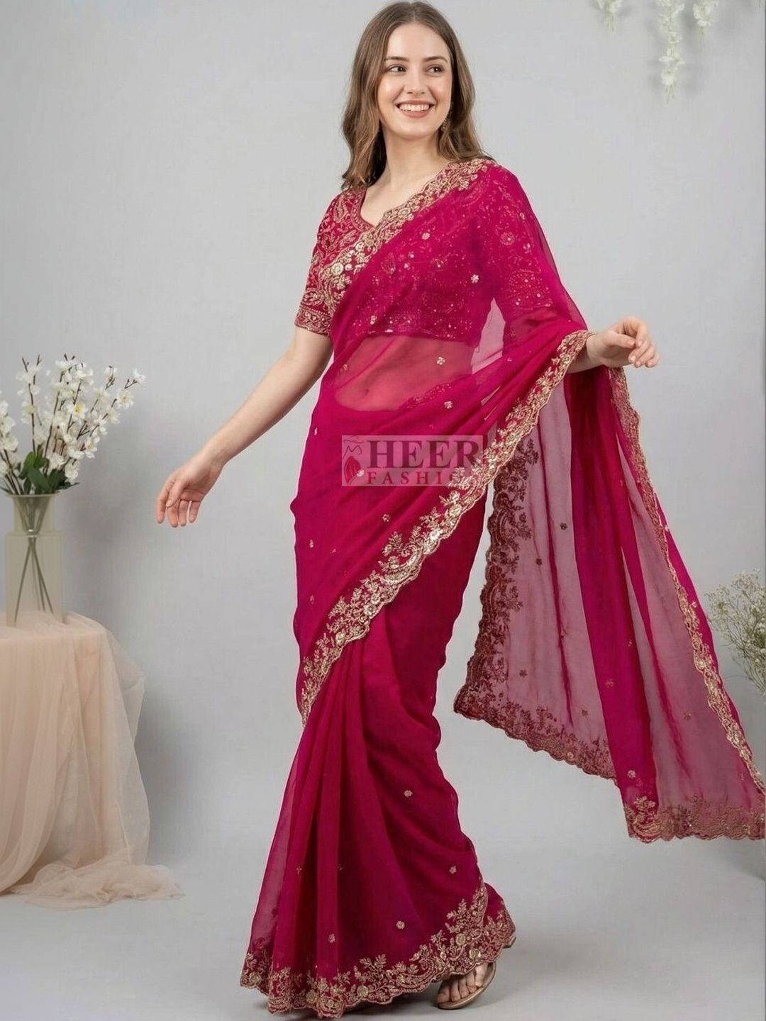 M DINESH & CO Embellished Embroidered Silk Blend Designer Banarasi Saree-picture-56