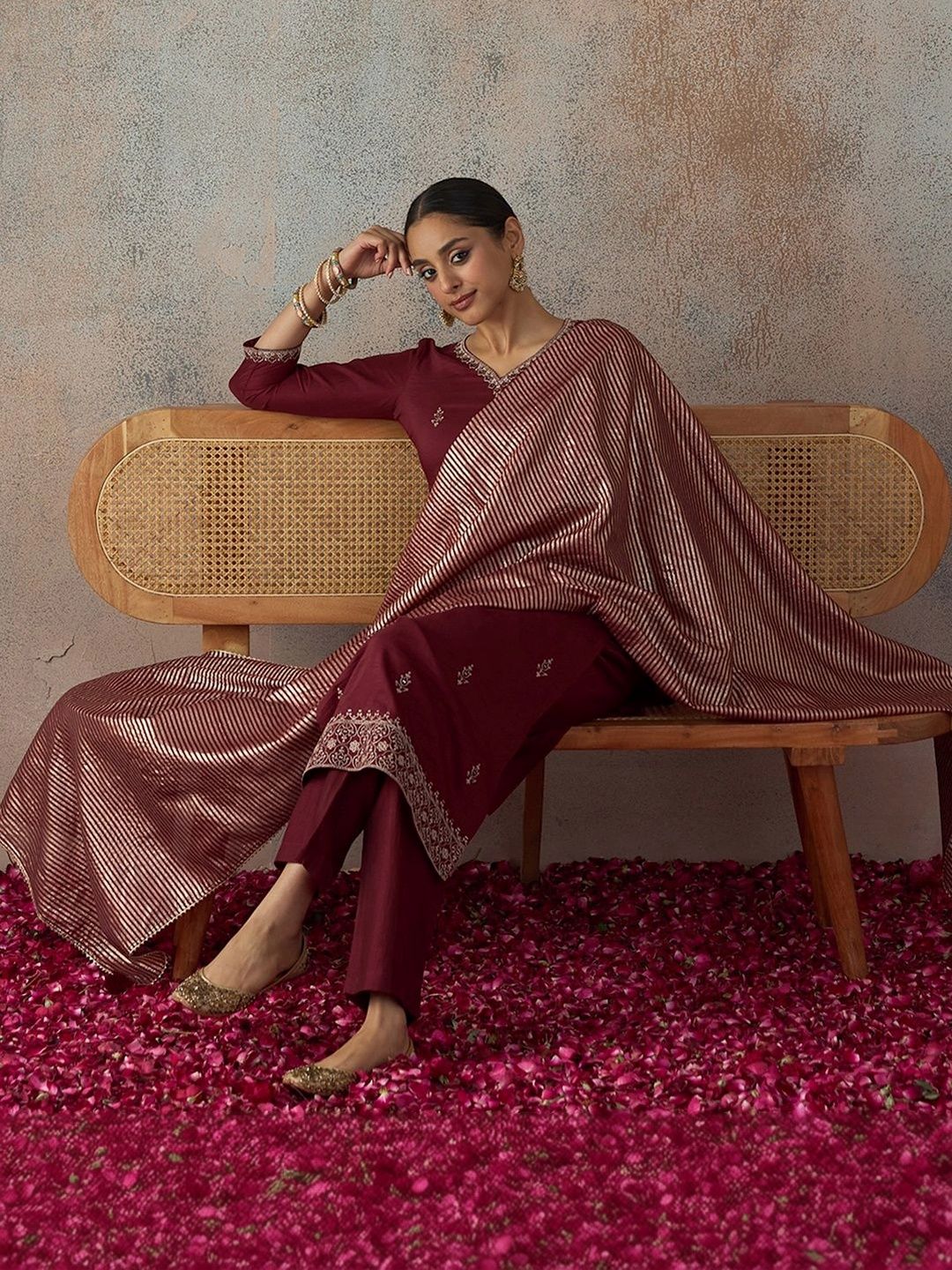 Anouk X fwd Women Ethnic Motifs Embroidered Regular Thread Work Kurta with Trousers & With Dupatta-picture-33