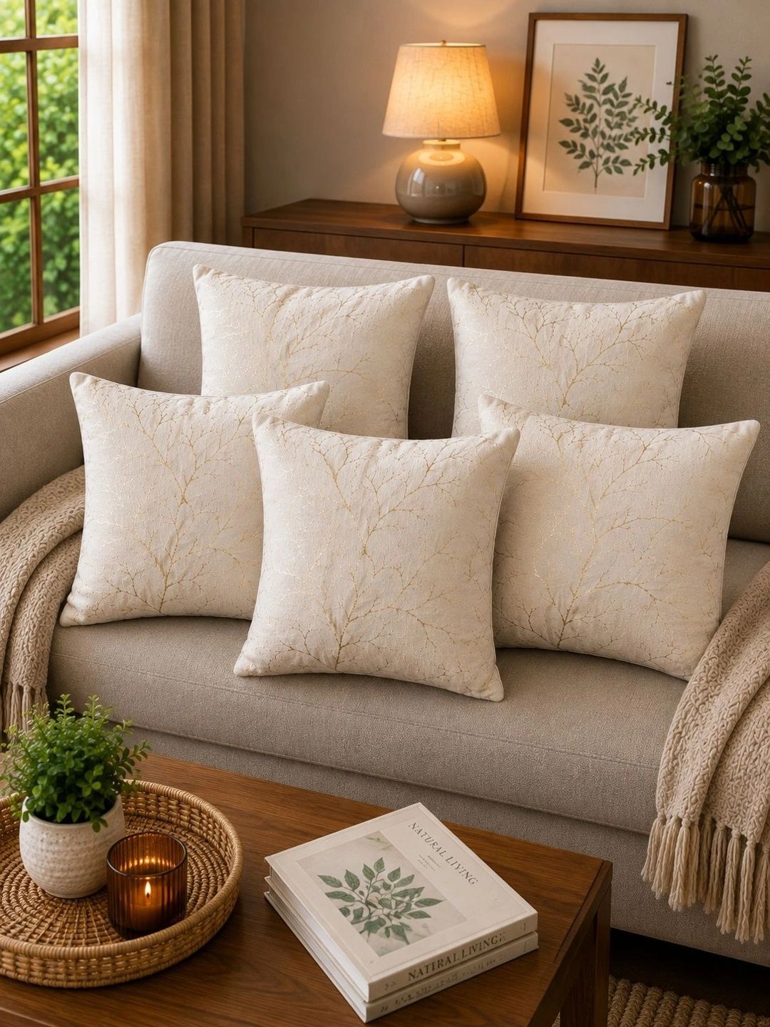 Sawariya Seth Decor Multicoloured & Cream-Coloured Set of 5 Velvet Square Cushion Covers-picture-22
