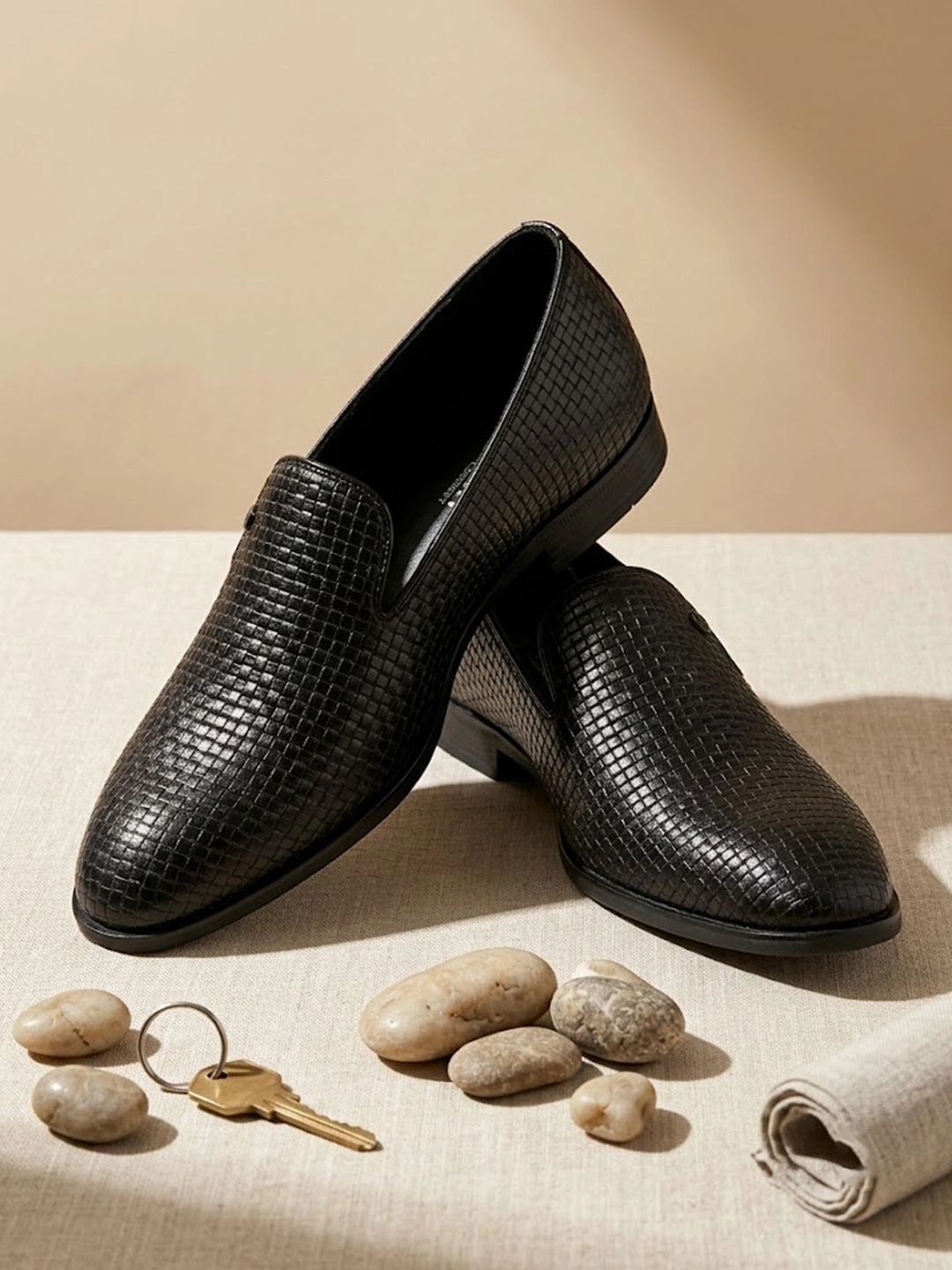 House of Pataudi Men Woven Design Synthetic Leather Round Toe Slip-On Formal Loafers-picture-44