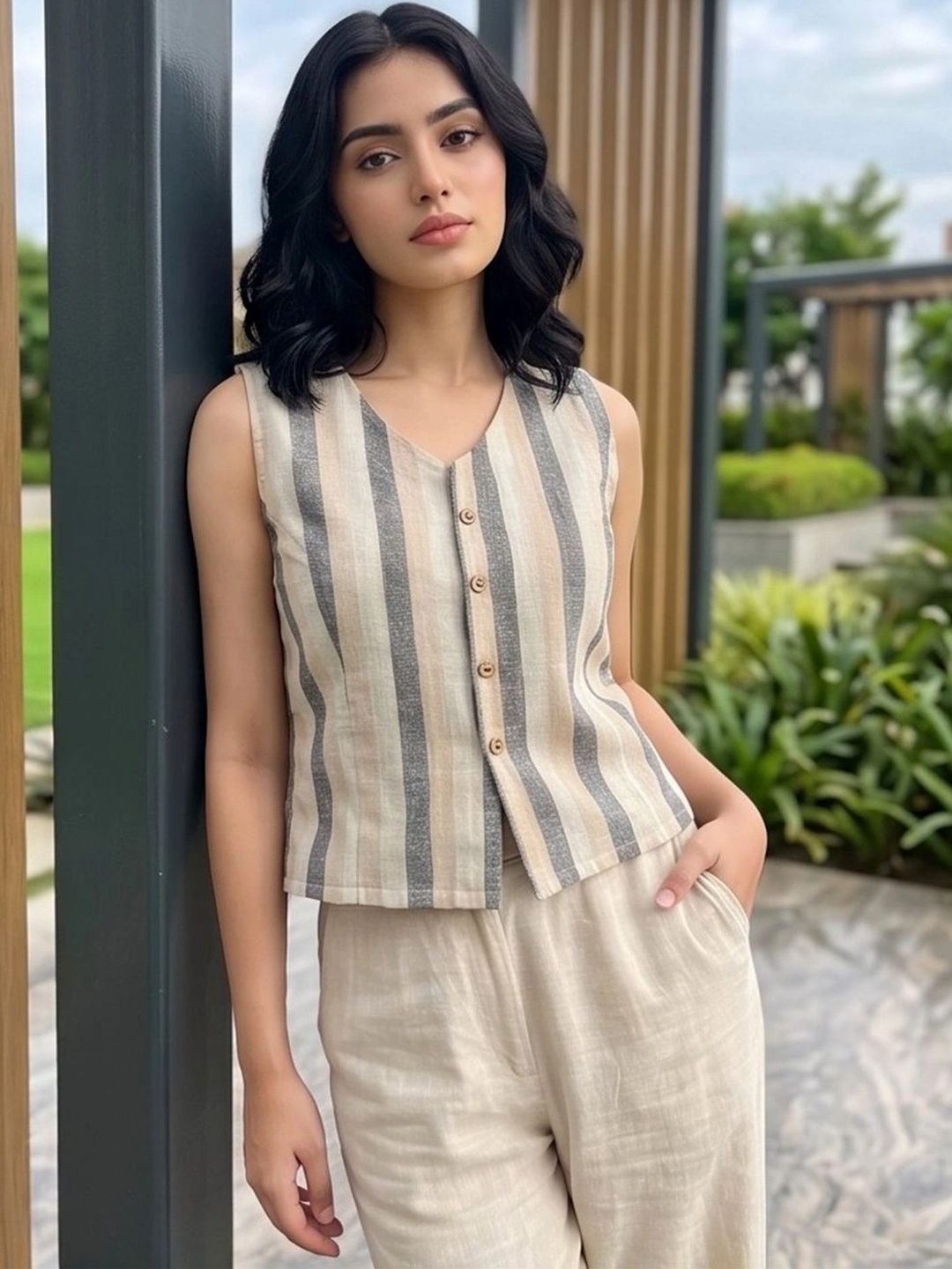 NAVYAAZRI Striped Top