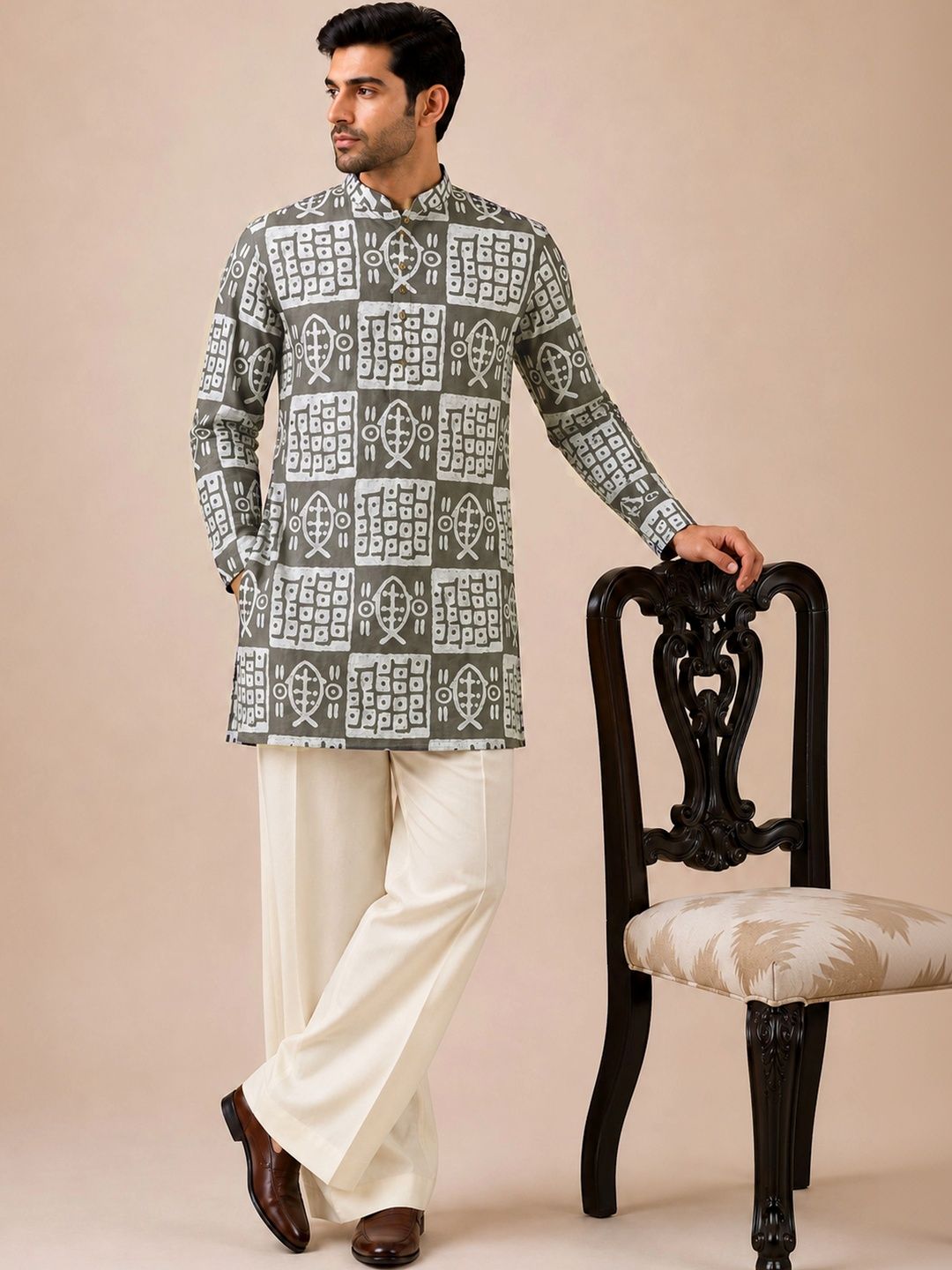 VASTRAMAY Men Printed Regular Pure Cotton Kurta with Palazzos-picture-24
