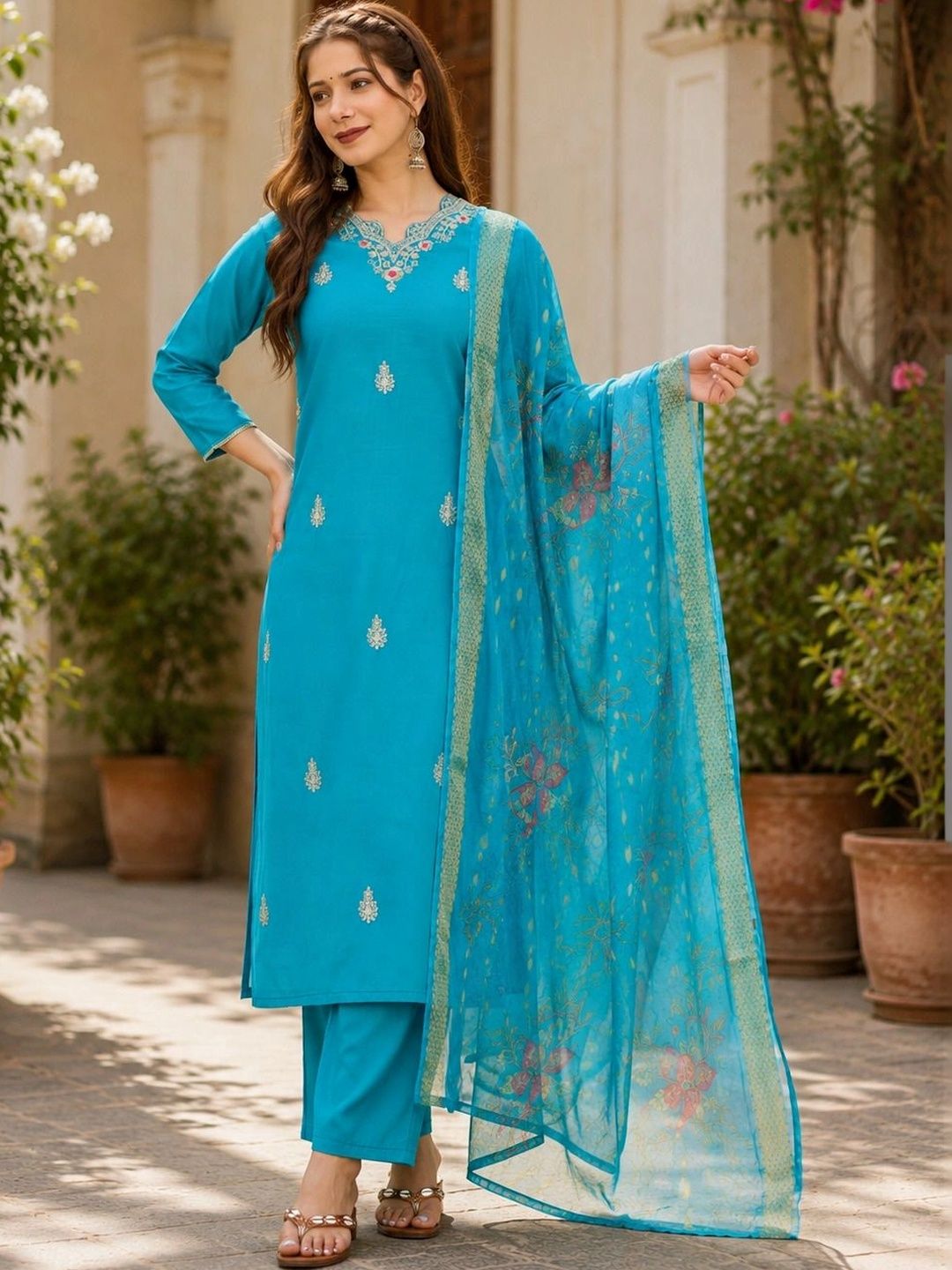 Moda Rapido Women Ethnic Motifs Embroidered Regular Thread Work Kurta with Trousers & With Dupatta-picture-32