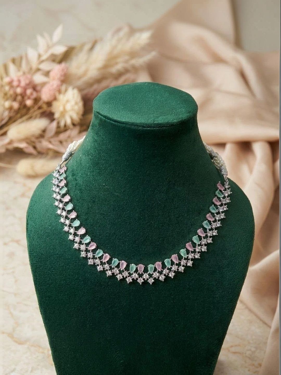 ROYAL LUXE Silver-Plated American Diamond Necklace and Earrings-image-33