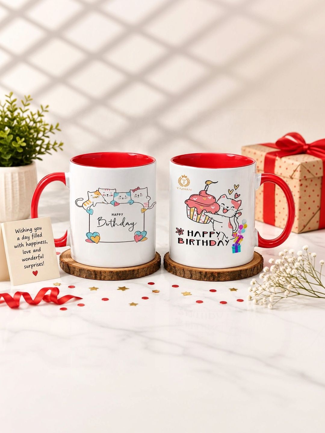 TAJNAN Red Printed Ceramic Glossy Mugs Set of Cups and Mugs-picture-26