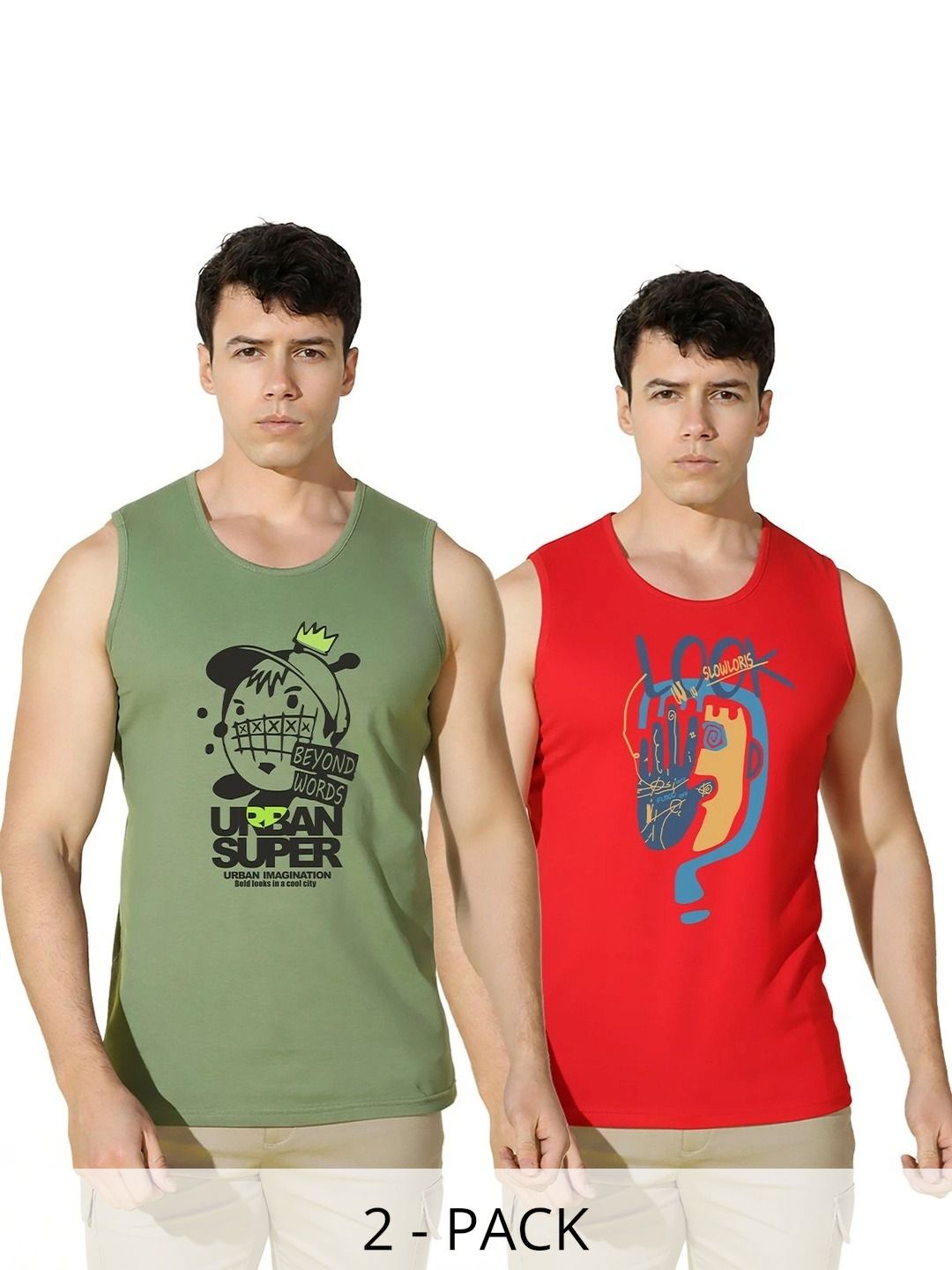 SLOWLORIS Men Pack Of 2 Cotton Printed Innerwear vest-picture-22