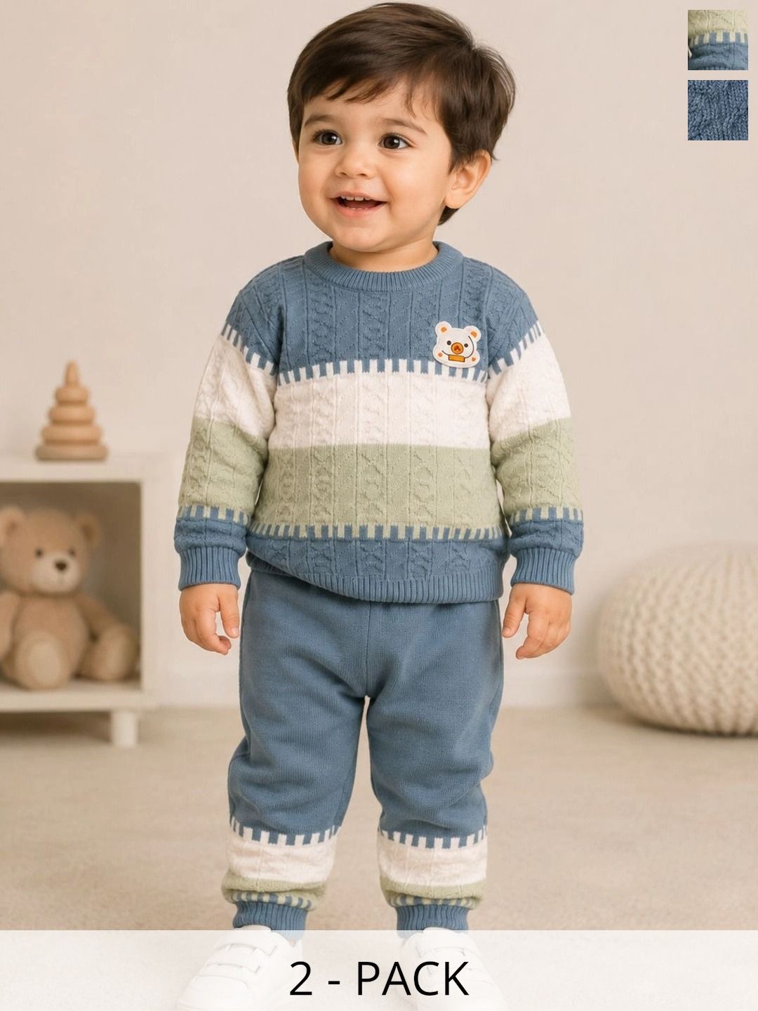 MICROPOLO Unisex Kids Colourblocked Woollen Pullover with Embroidered Detail-picture-46