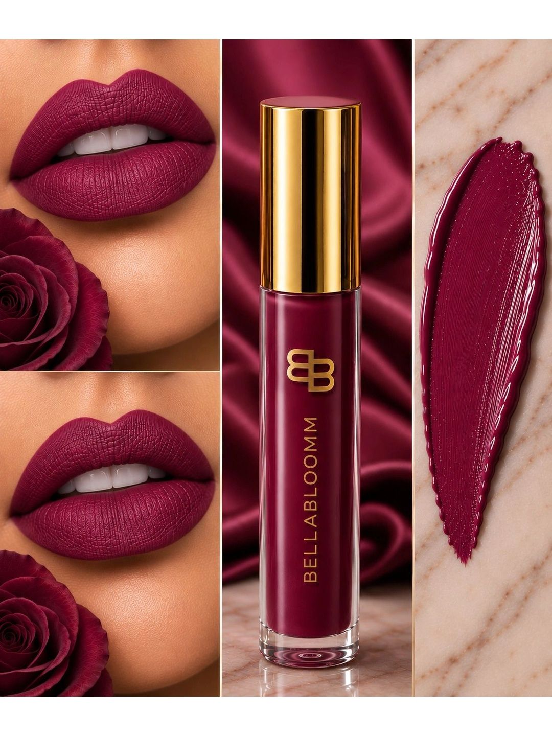 BELLABLOOM Smudge Proof Long Lasting Matte Liquid Lipstick - 5 ml - Deep Maroon-picture-27