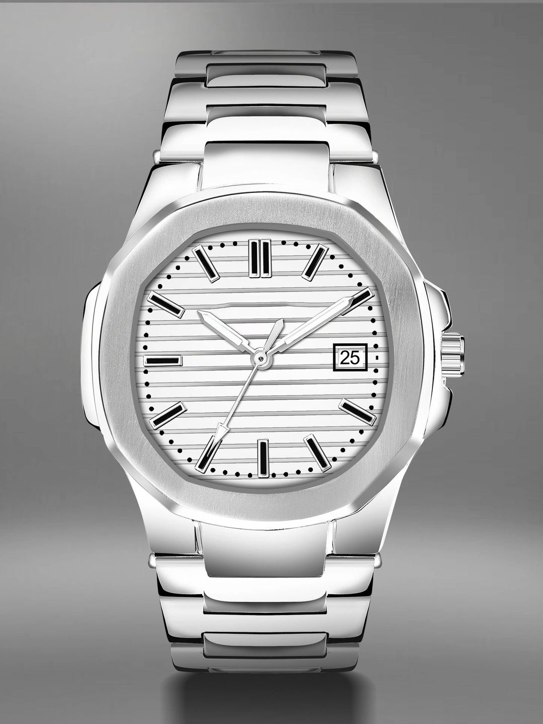 TREX Men Brass Dial & Stainless Steel Bracelet Style Straps Analogue Date Aperture Watch NSM-021-SILVER-picture-25