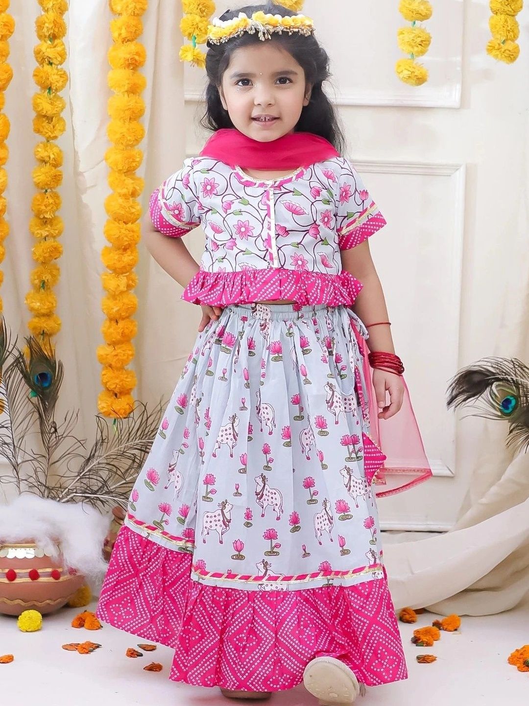BownBee Girls Printed Ready to Wear Lehenga & Blouse With Dupatta-picture-24
