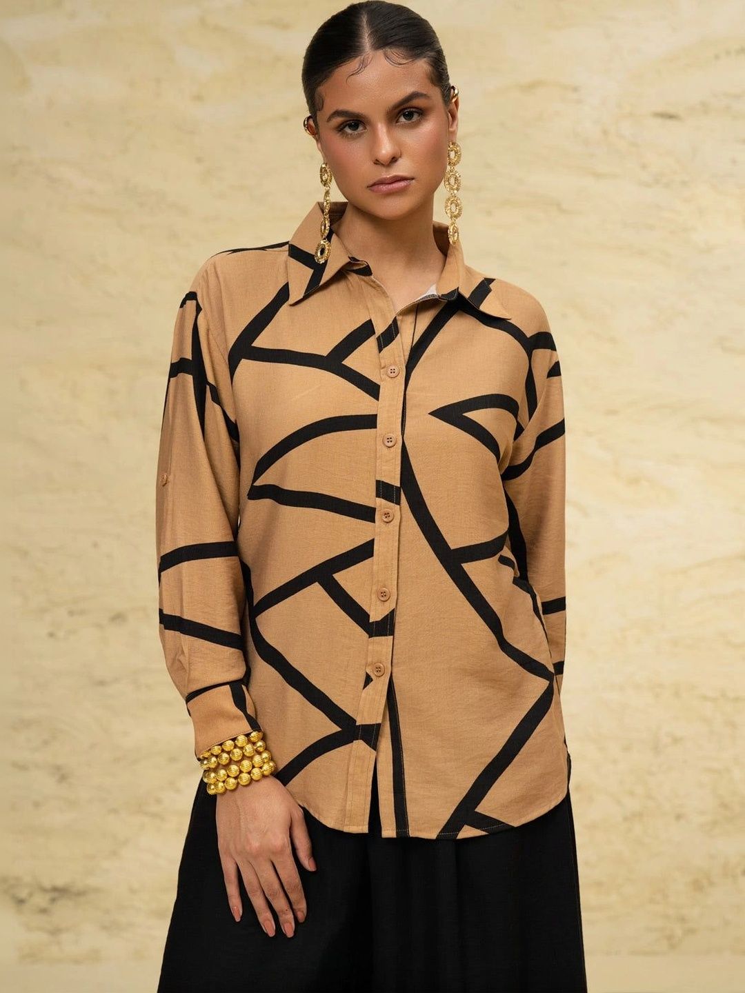 SHECZZAR Geometric Print Linen Top-picture-19