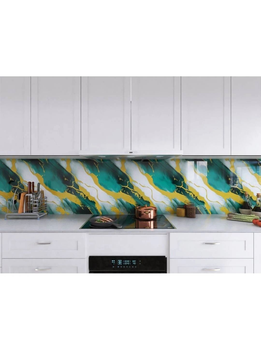 Jaamso Royals Green & Yellow Marble Printed Contact Paper Kitchen Wall Stickers-picture-16