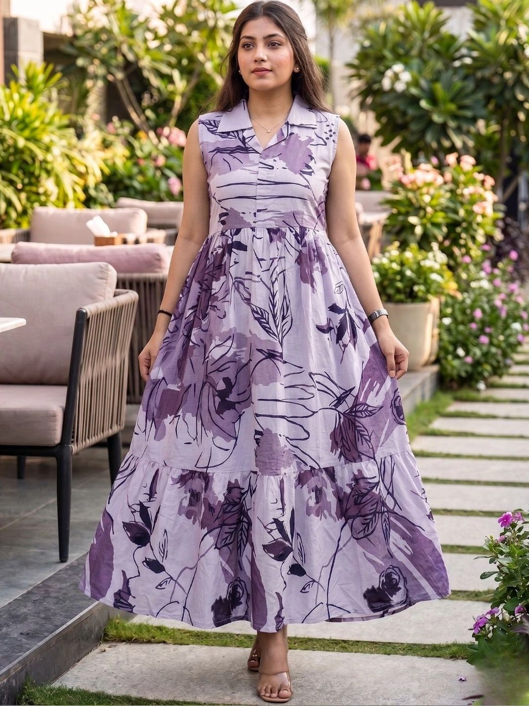 Flossy Floral Print A-Line Maxi Dress-image-28