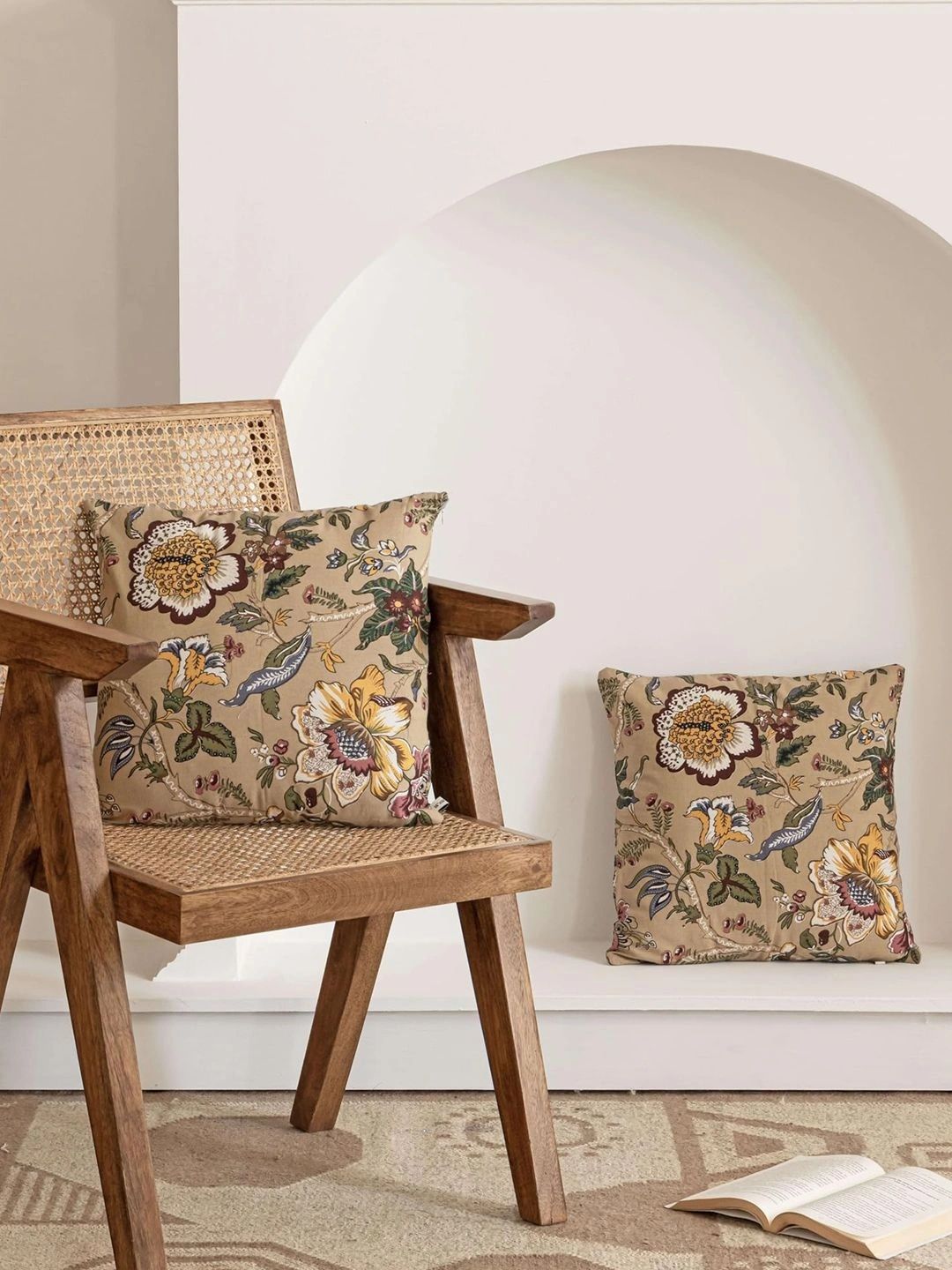 Myntra Elegant Homes Beige Set of 2 Floral Square Cushion Covers-picture-33